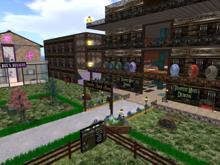 The buildings are more in theme now for these original stores. The one in the corner will be Tempest Myst Designs 2, lots of bean bag chair, rugs and probably more pillows cause 1000 pillows is not enough.
